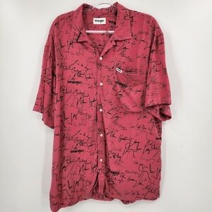 Wrangler Mens Signature Print Shirt Size Large Chateau Rose Short Sleeve Button